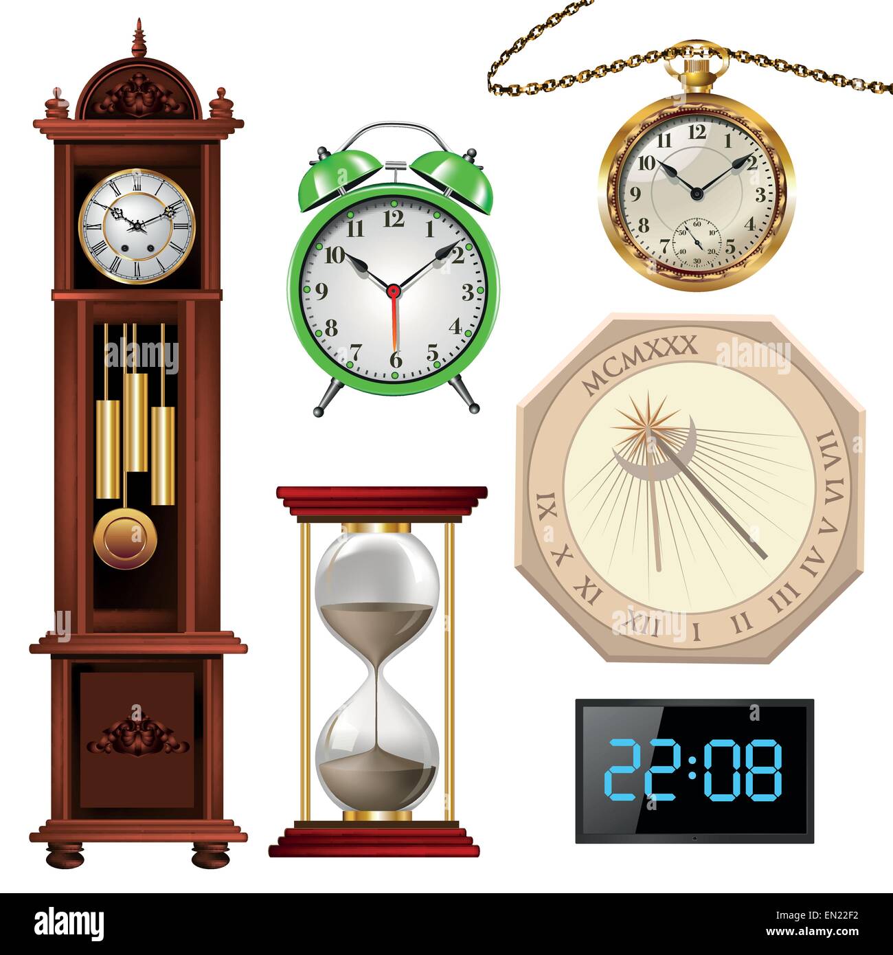 Set of clocks collection isolated on white. Vector illustration Stock