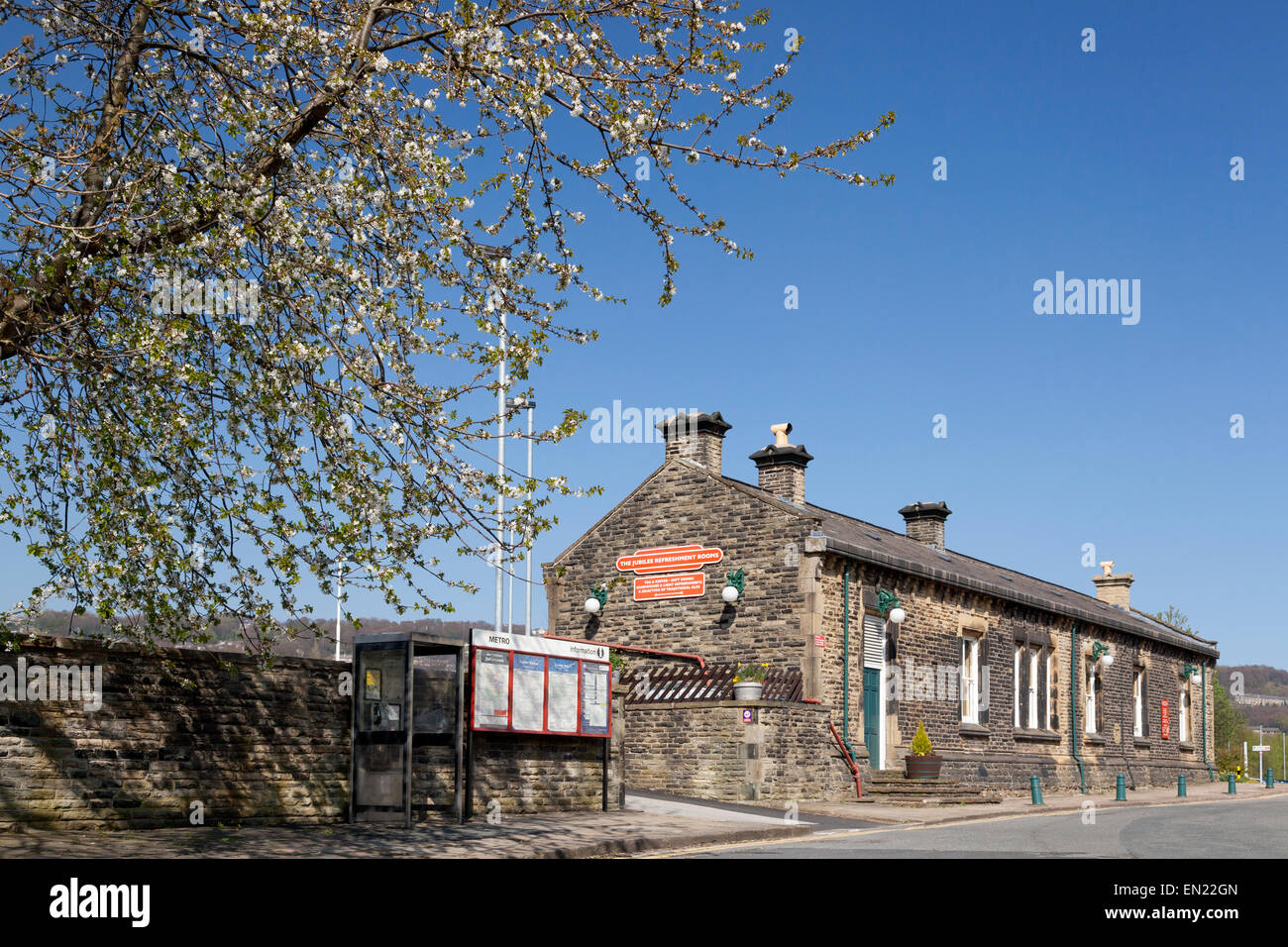 Former station building, now the Jubilee Refreshment Rooms, Sowerby Bridge, West Yorkshire Stock Photo