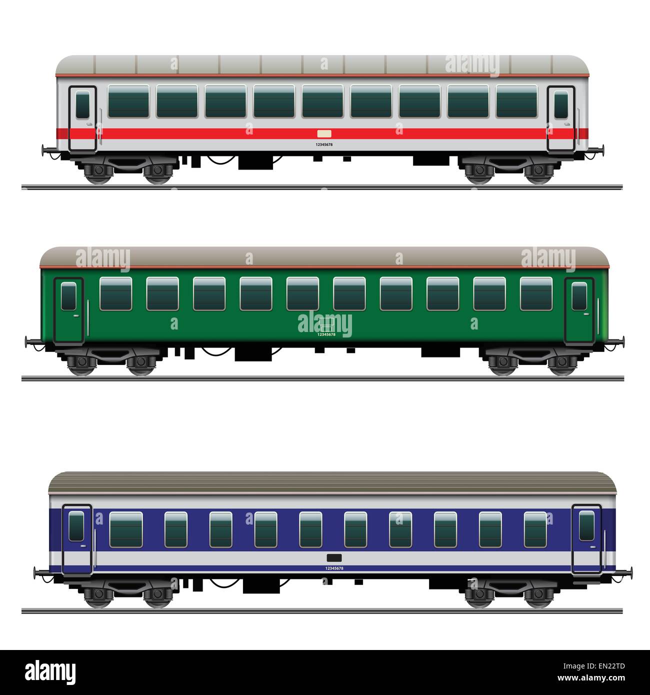 Passenger train cars. Detailed vector Illustration Stock Vector