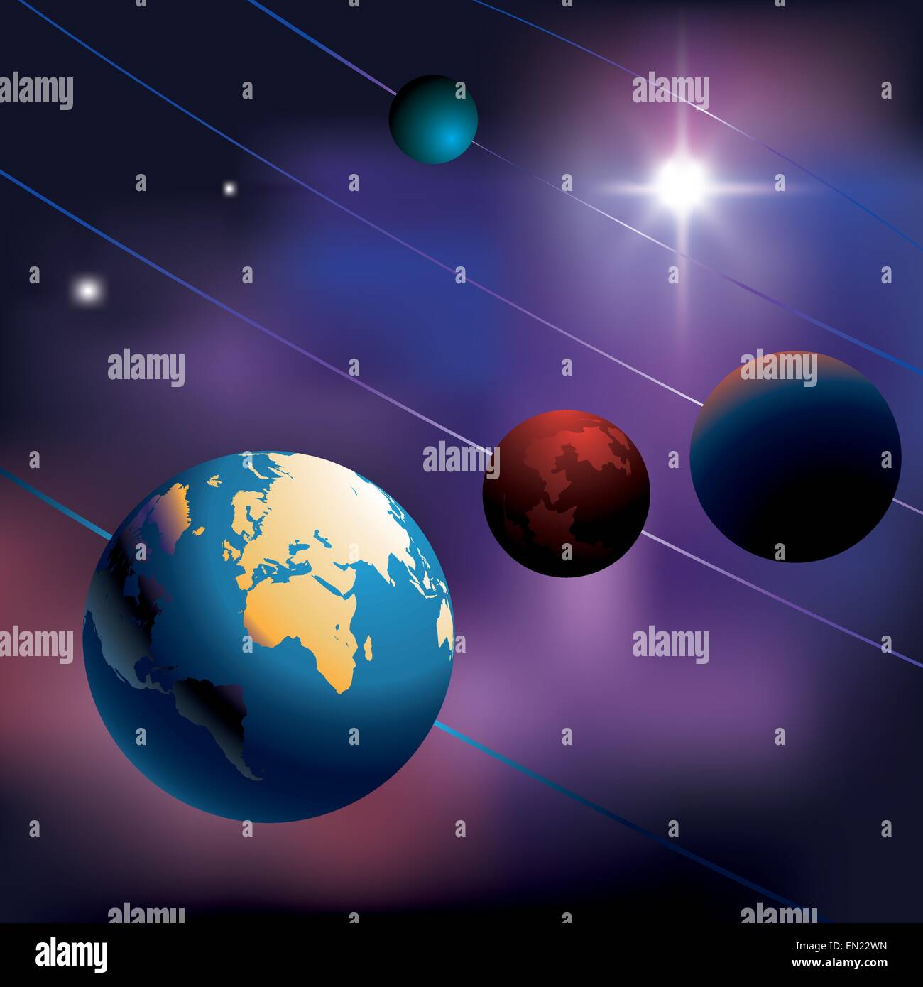 Night sky with planets. Vector illustration Stock Vector