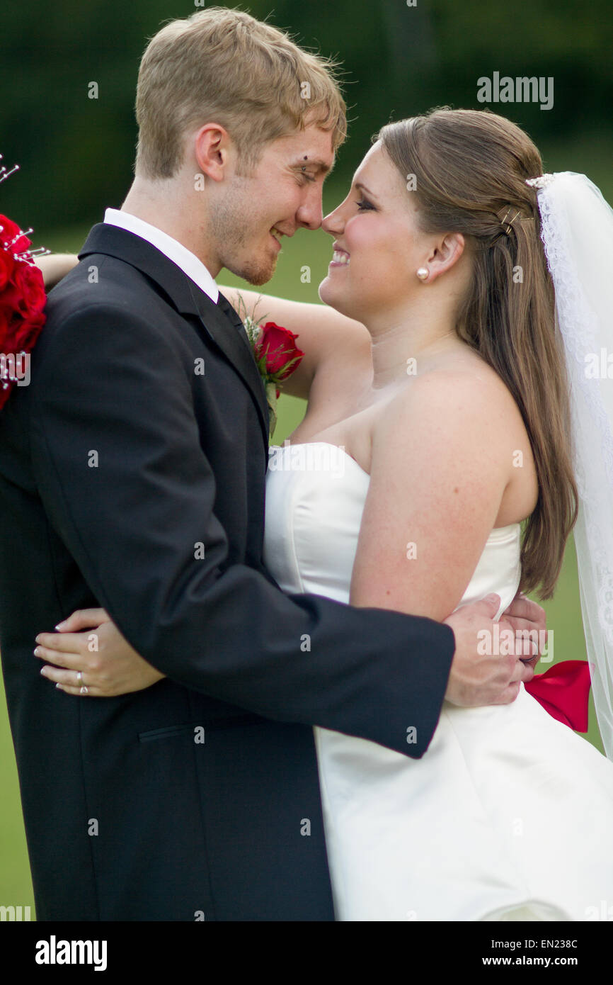 Bride and groom portraits at a local golf course. Stock Photo