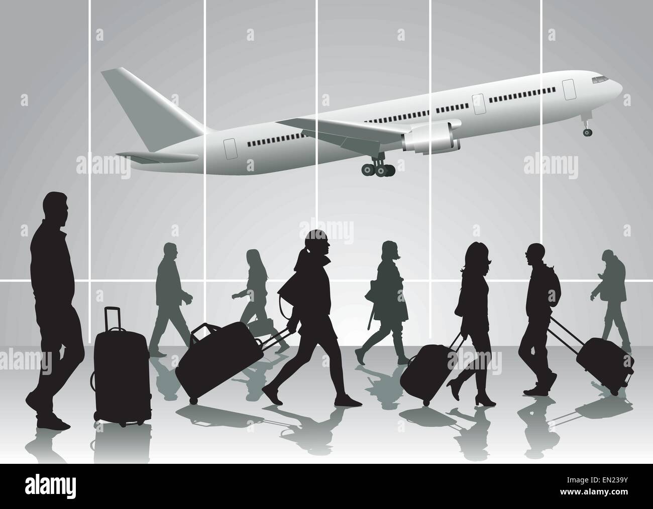 Traveling people walking at airport. Vector illustration Stock Vector