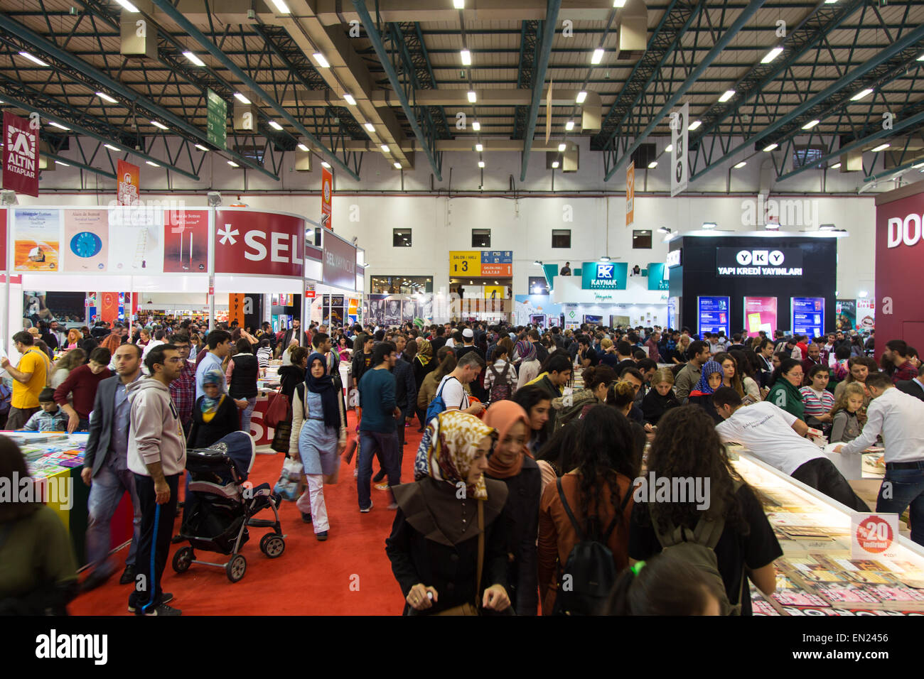 ISTANBUL, TURKEY - NOVEMBER 09, 2014: People in Istanbul Book Fair. 33rd International Istanbul Book Fair held in Tuyap Fair and Stock Photo