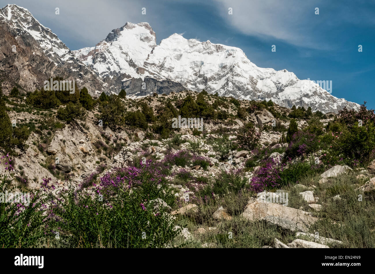 Mountains and Faces; Trekking in the Karakoram Mountains Stock Photo