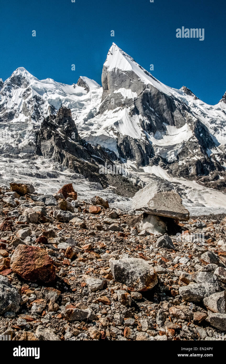 Mountains and Faces; Trekking in the Karakoram Mountains Stock Photo