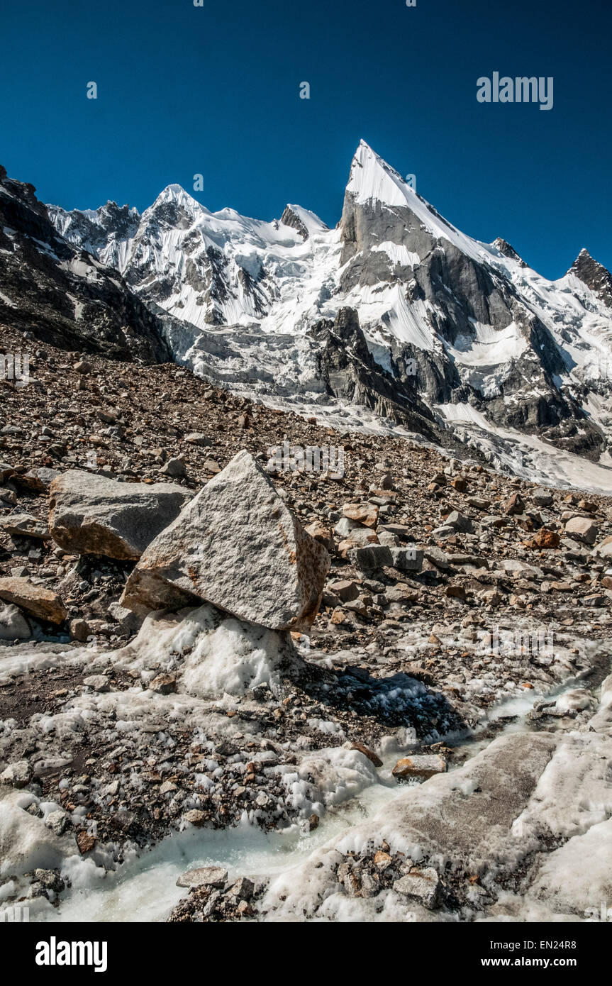 Mountains and Faces; Trekking in the Karakoram Mountains Stock Photo