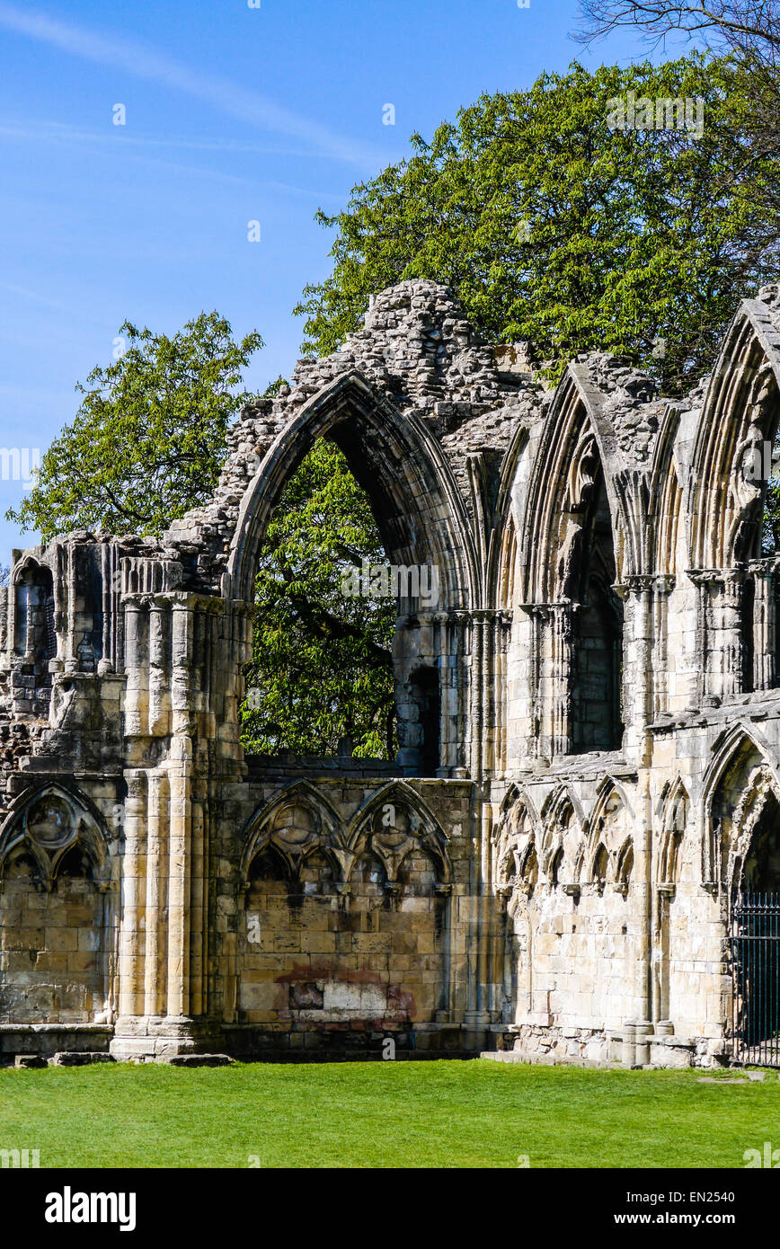 Ruins North and West walls St Mary's Abbey, York, England Stock Photo