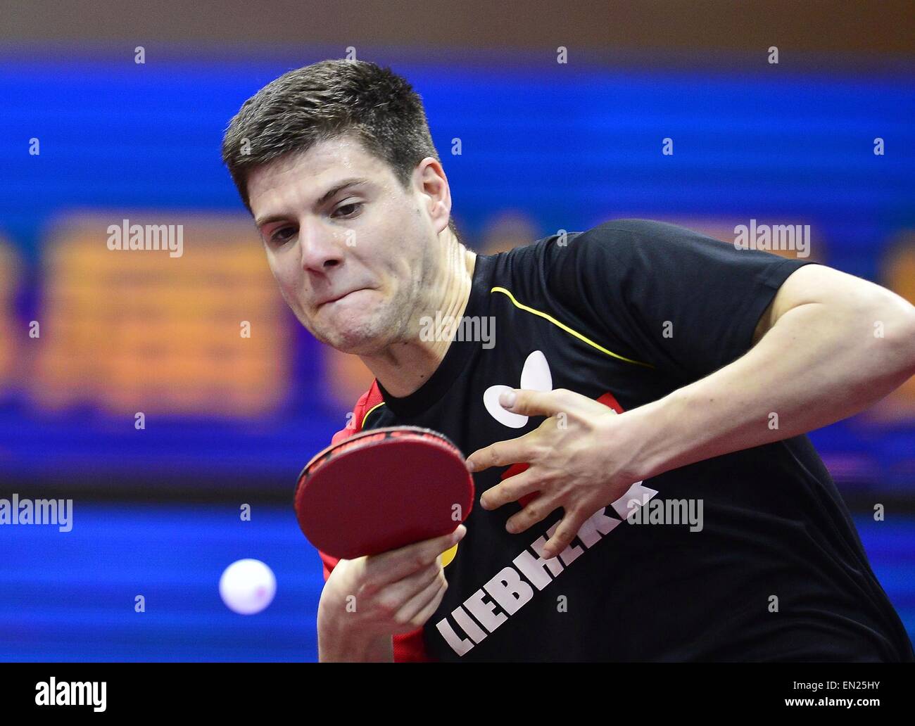 German table tennis player Dimitrij Ovtcharov plays against table tennis  robot "Forpheus" at the world's biggest industrial fair, "Hannover Fair",  in Hanover, Germany, April 22, 2018. REUTERS/Fabian Bimmer Stock Photo -  Alamy