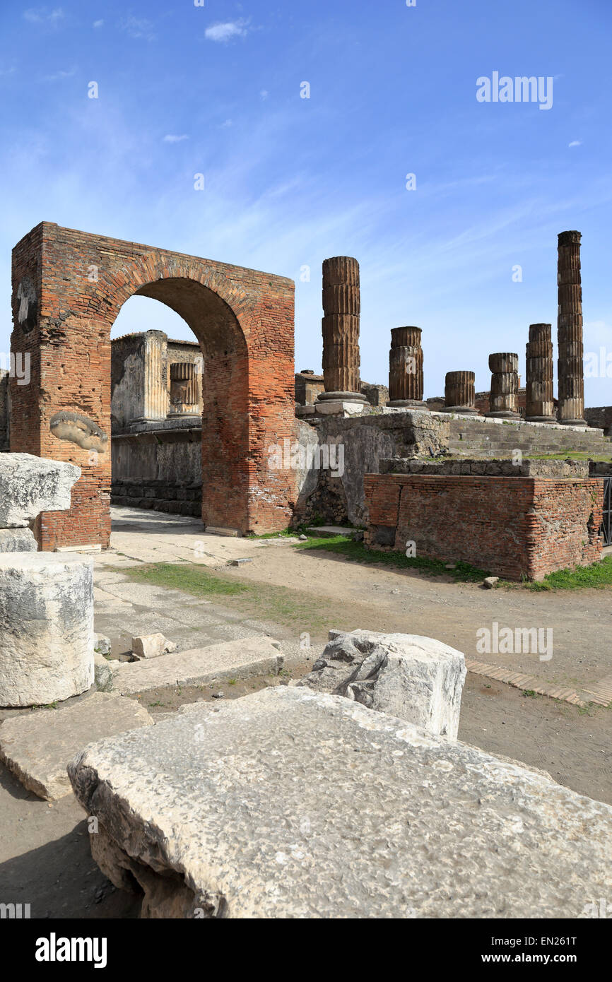 Arch and Temple of Jupiter in the Forum, Pompeii, Italy. Stock Photo