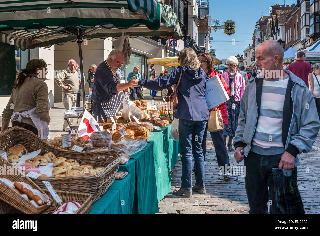 The regular monthly Farmers' Market on the cobbled Guildford High