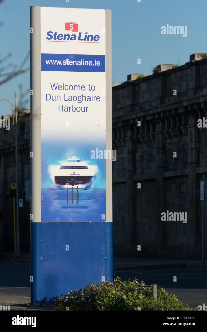 Sign for Stena Line ferry port at Dun Laoghaire Harbour Stock Photo