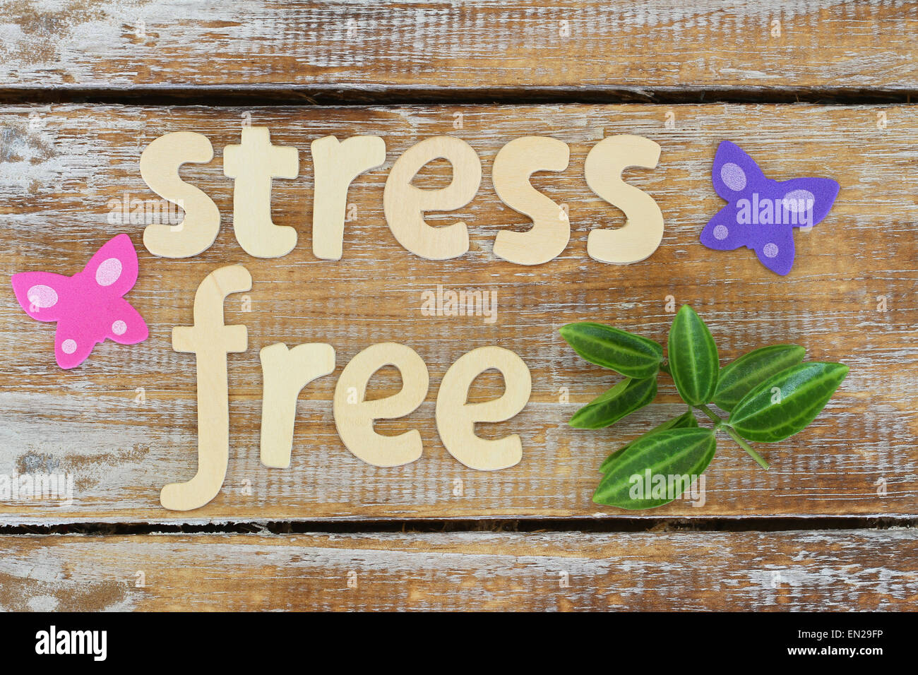 Stressful Lettering Stress free written with wooden letters on rustic surface Stock Photo ...