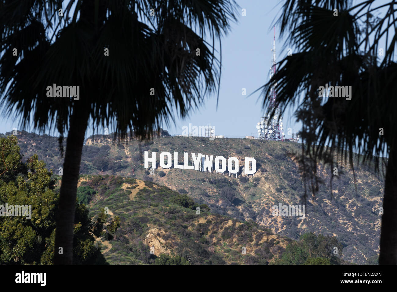 Hollywood, California - February 08 :View of the Hollywood sign from the Hollywood and Highland Center, February 08 2015 Stock Photo