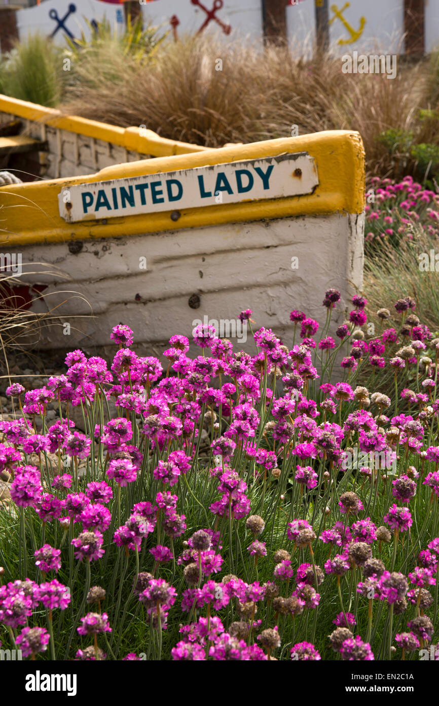 UK, England, Yorkshire, Scarborough, Marine Drive, painted lady floral boat roundabout display Stock Photo