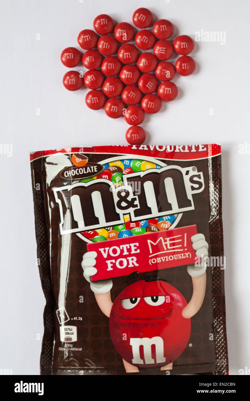 bag of Vote for your Favourite chocolate M&Ms sweets opened and