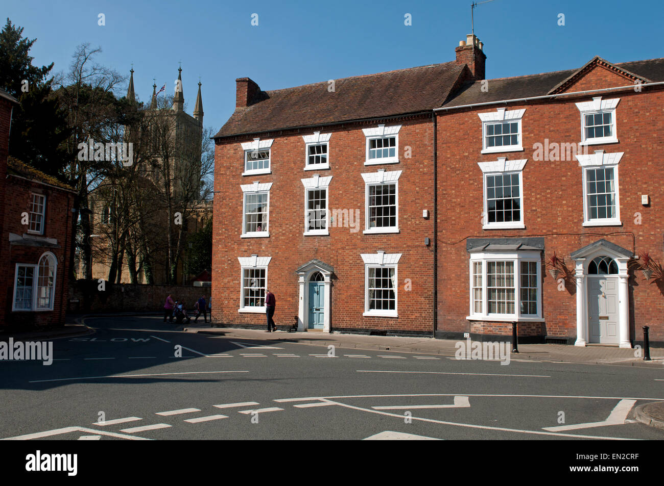 Broad Street and the Abbey, Pershore, Worcestershire, England, UK Stock