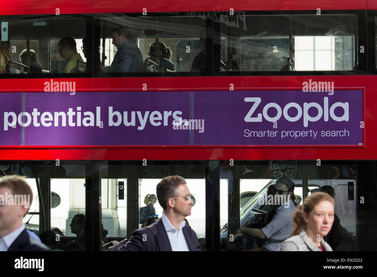 Zoopla property advert on side of London bus, City of London Stock