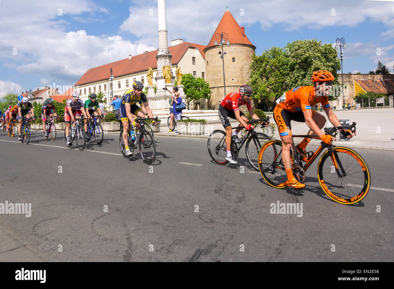 Zagreb, Croatia - April 26, 2015: The final stage of cycling race Tour of Croatia in downtown Zagreb. Stock Photo