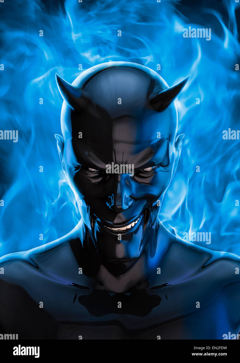 Blue Face Of Cartoon Demon With Black Background, Best Profile