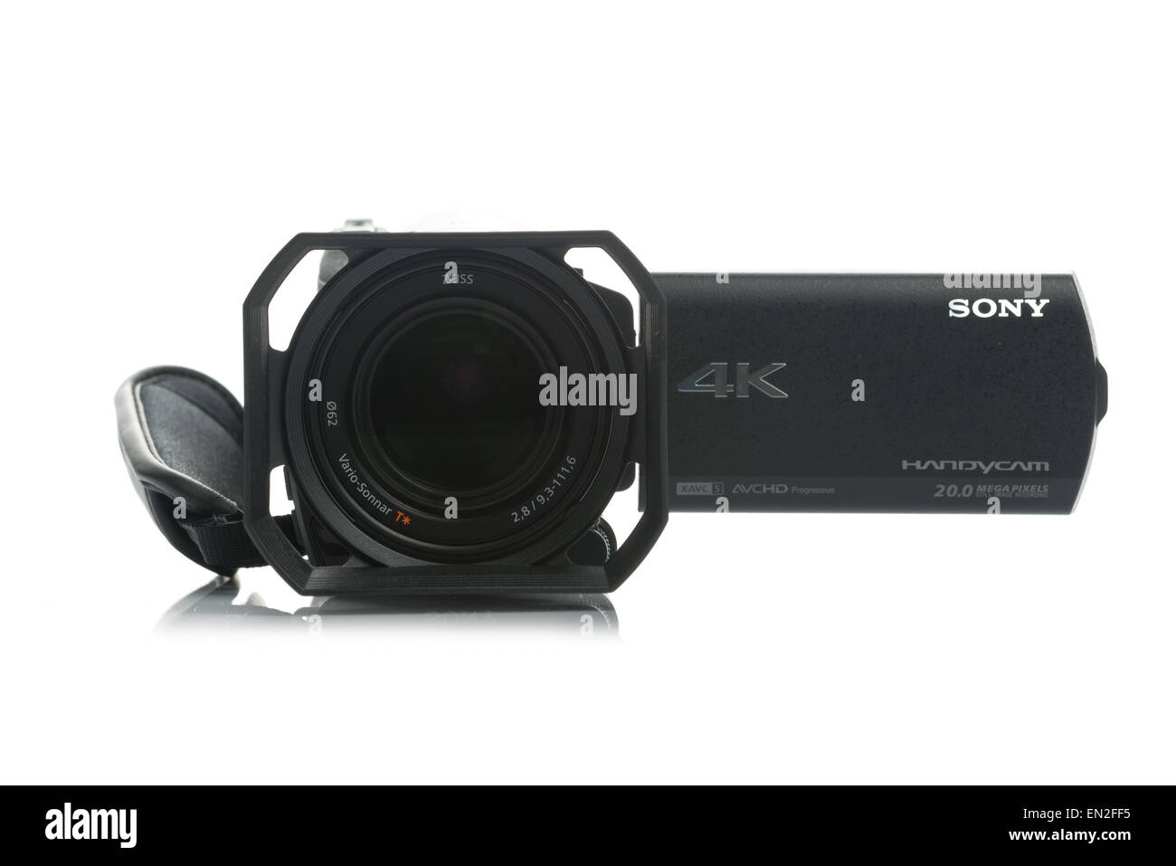 NOVI SAD, SERBIA - APRIL 25, 2015: Sony FDR AX100 4k Handycam Camcorder (announced in 2014.) captures Ultra High Definition Foot Stock Photo