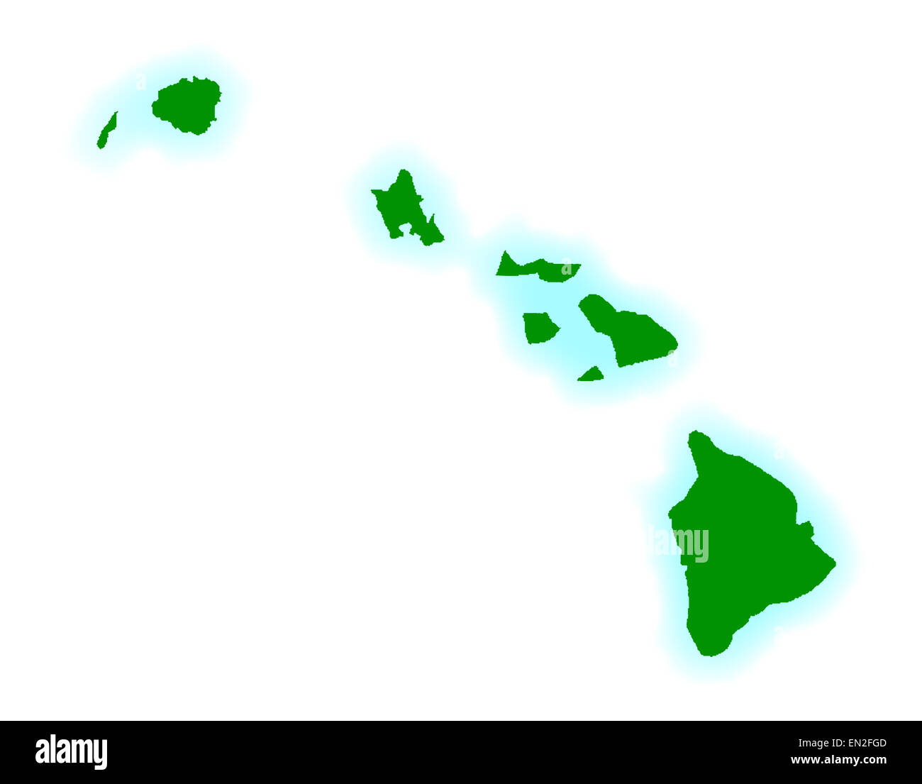 Outline map of the islands of Hawaii over a white background Stock Photo