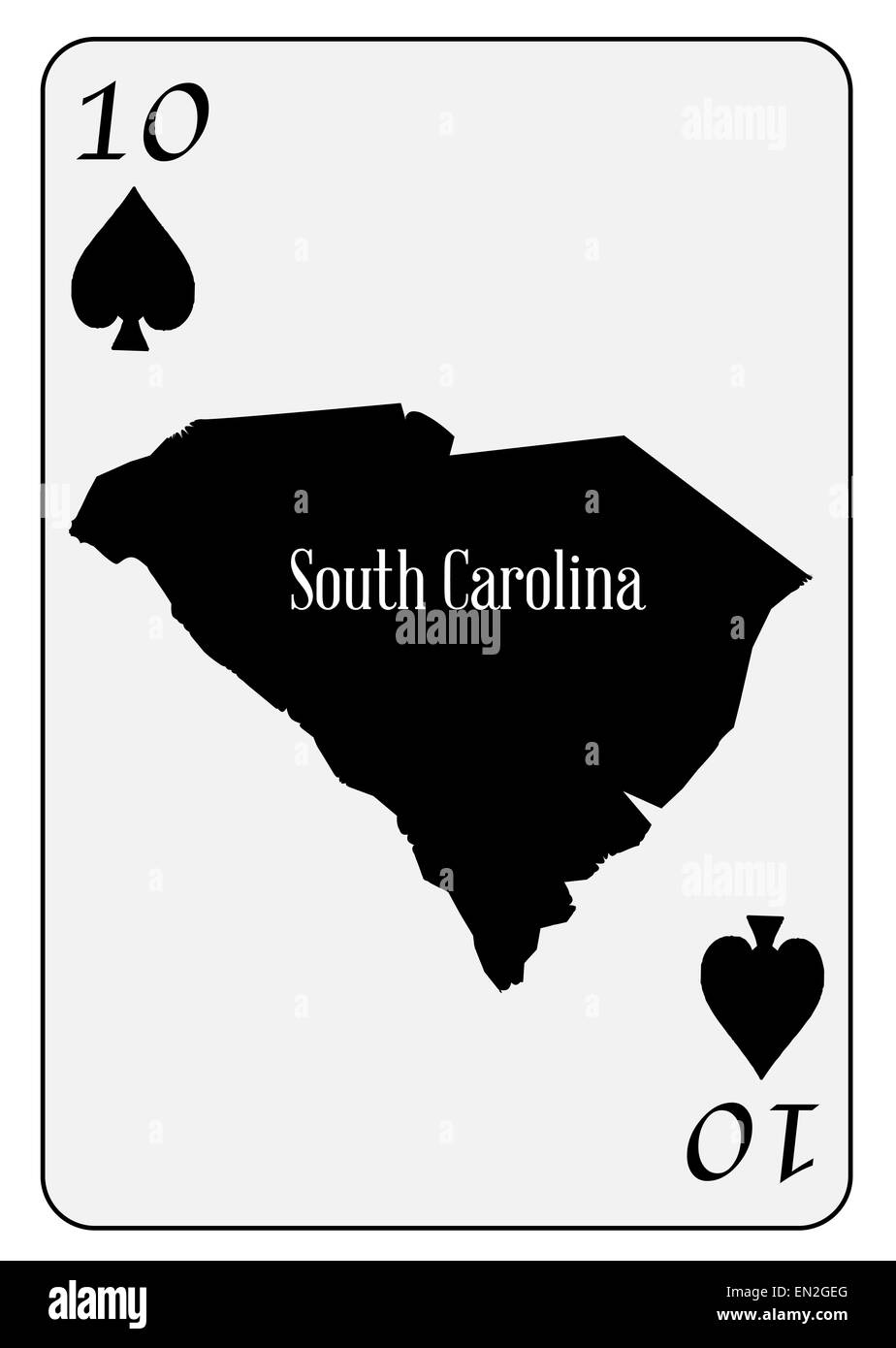 Outline map of the state of South Carolina used as the 10 of Spades motif in a playing card Stock Photo