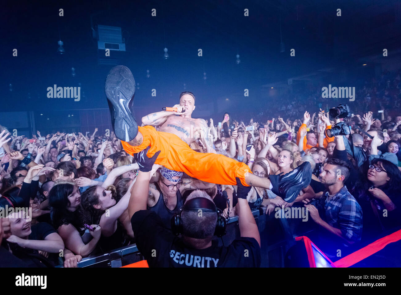 Ninja of Die Antwoord at PNE Forum in Vancouver, British Columbia, Canada on September 23rd 2014 Stock Photo