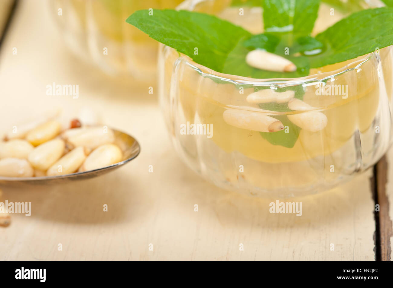 Atay Tea Arab traditional style mint and pine nuts tea called at tay Stock Photo ...