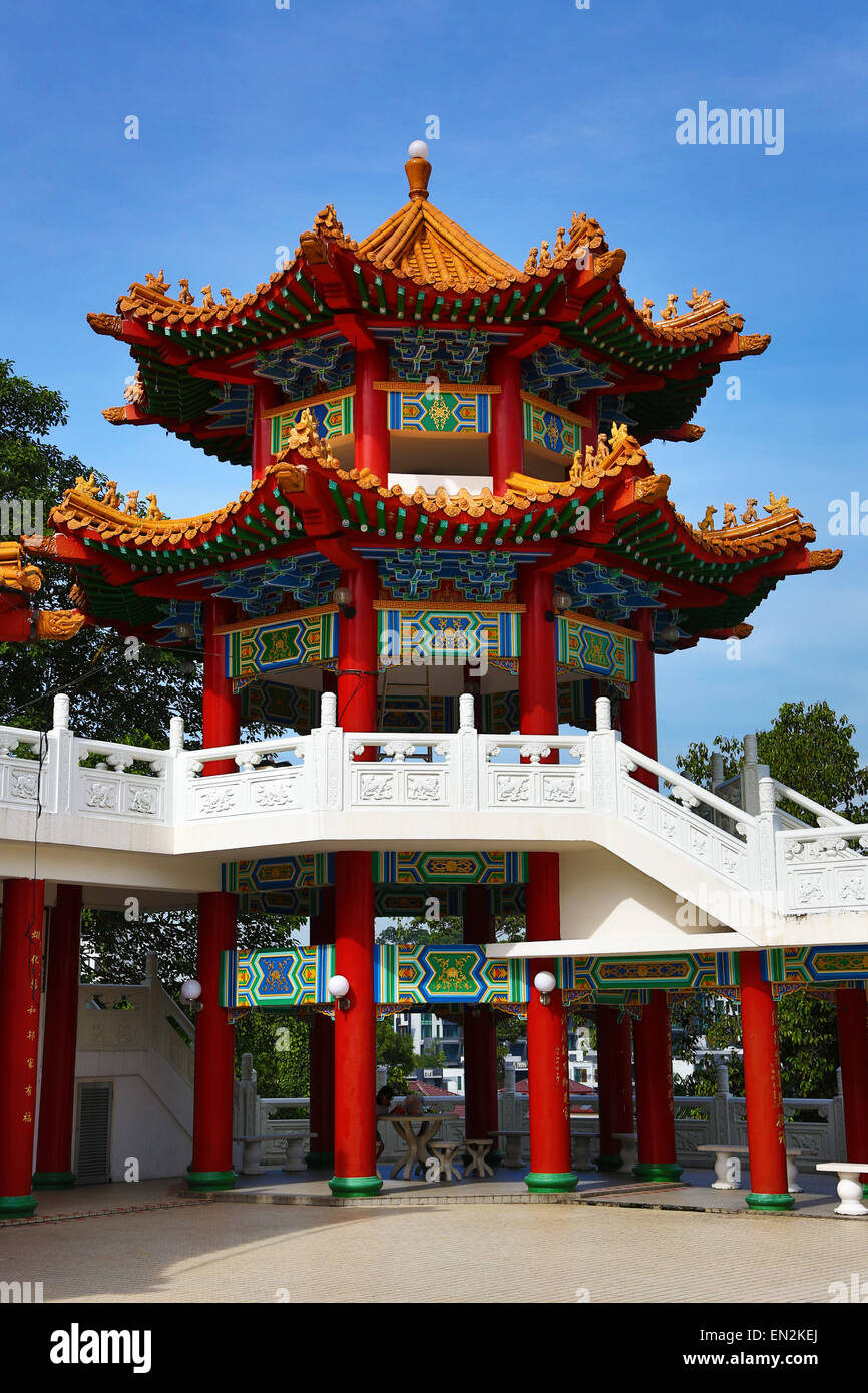 Tower and roof decorations on the Thean Hou Chinese Temple, Kuala Lumpur, Malaysia Stock Photo