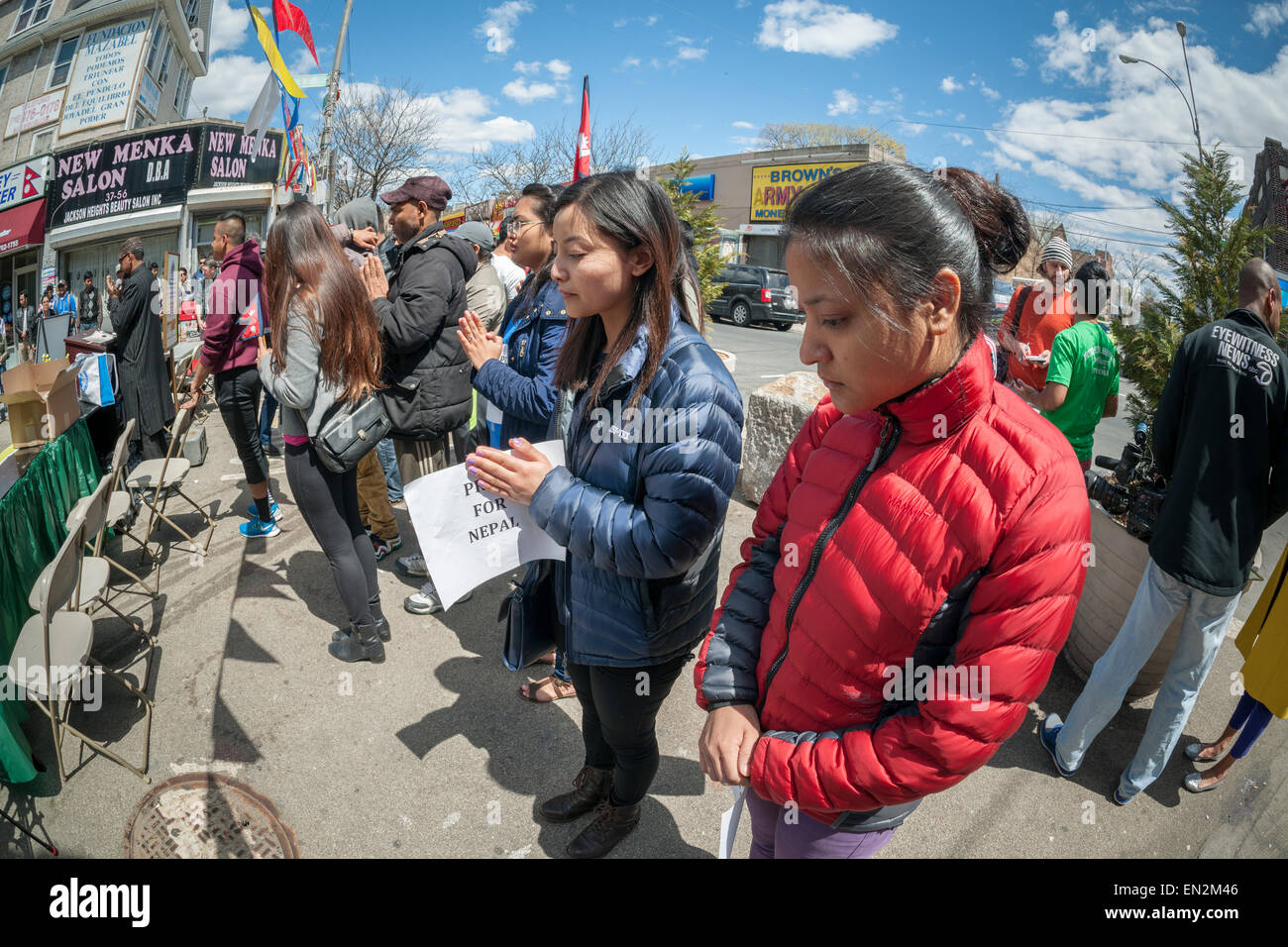 Jackson Heights, New York, USA. 26th Apr, 2015. Members of the Nepalese