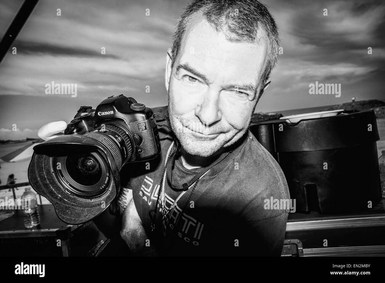 Miami, Florida, USA. 20th Apr, 2015. Legendary rock photographer NEIL ZLOZOWER shooting on stage at Monsters Of Rock Cruise on board of MSC Divina in Caribbeans. © Igor Vidyashev/ZUMA Wire/Alamy Live News Stock Photo