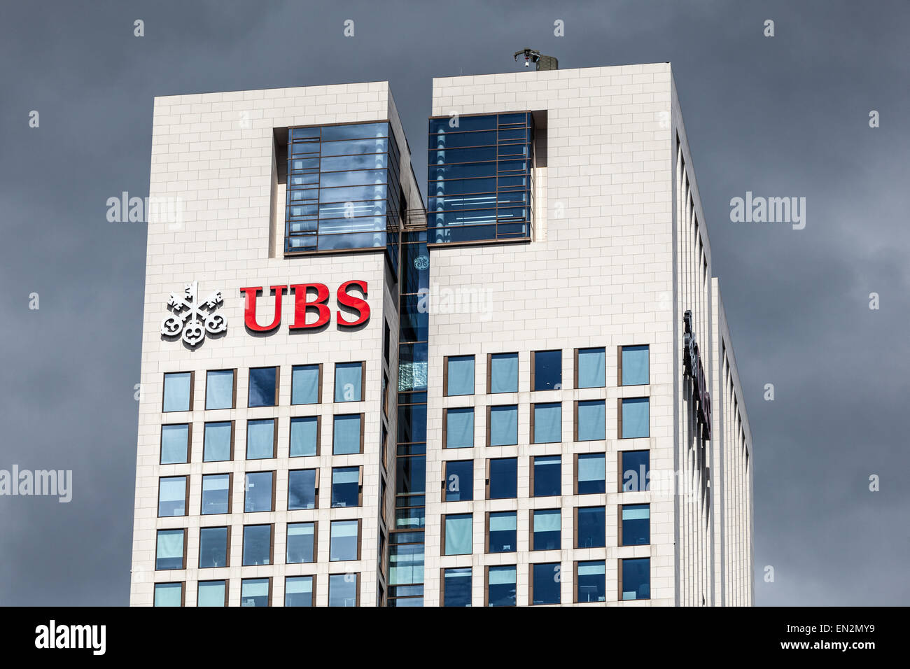 The UBS bank building in the city of Frankfurt Main, Germany Stock Photo