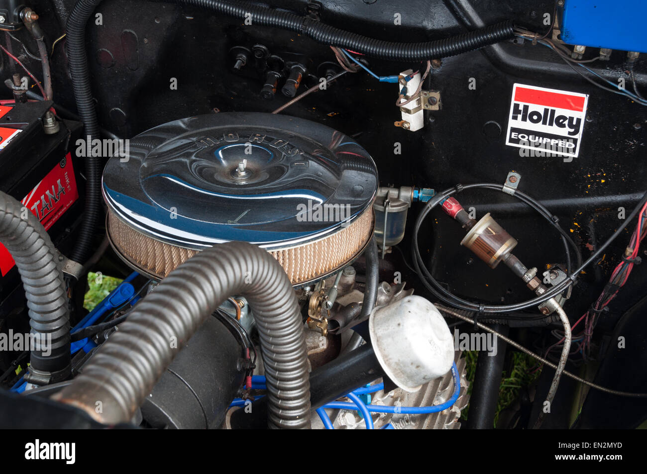 Vintage engine detail at the 5th Sunday Brunch Scramble in Bicester Heritage, Oxfordshire, England Stock Photo