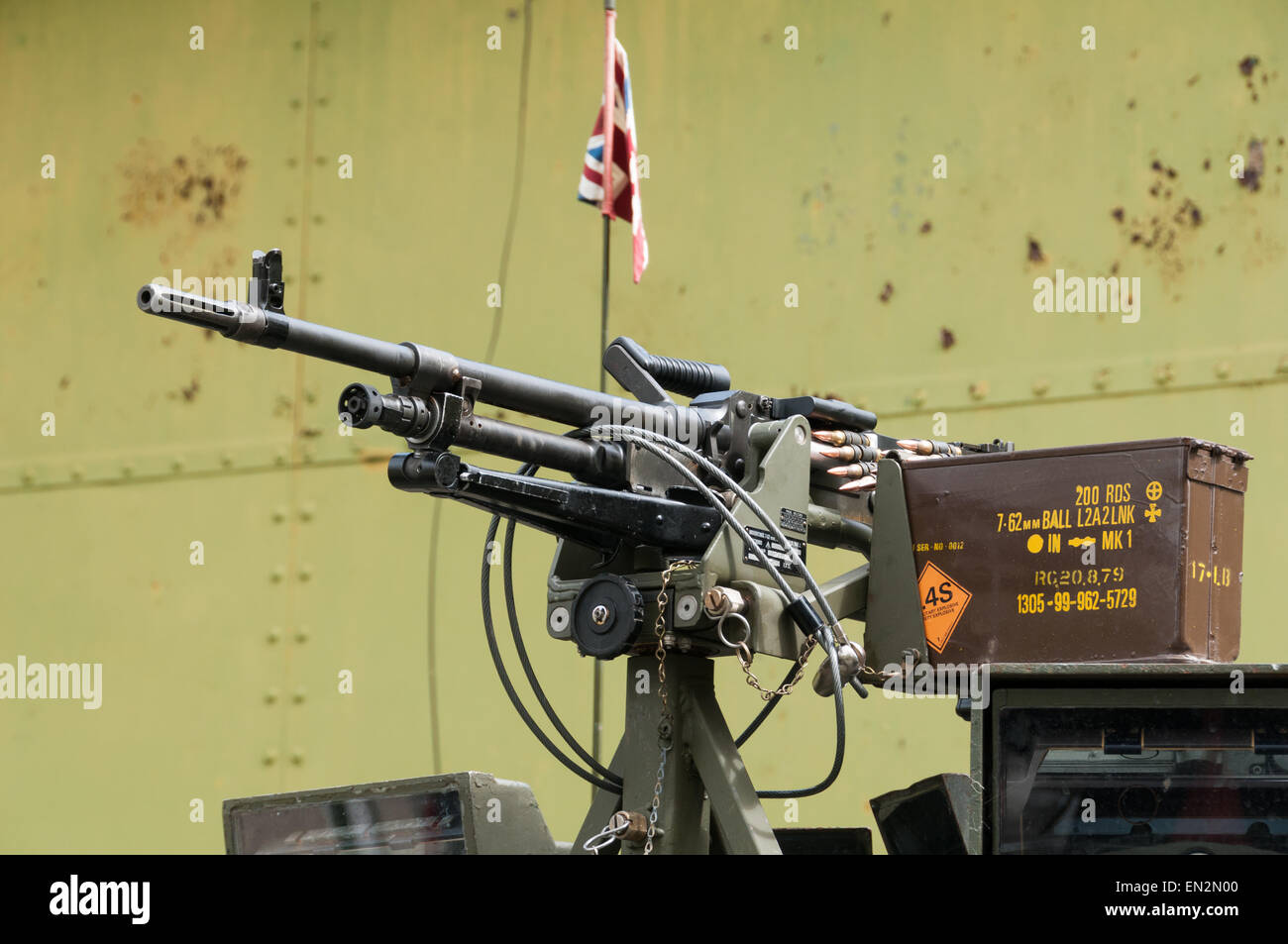 Machine gun detail at the 5th Sunday Brunch Scramble in Bicester Heritage, Oxfordshire, England Stock Photo