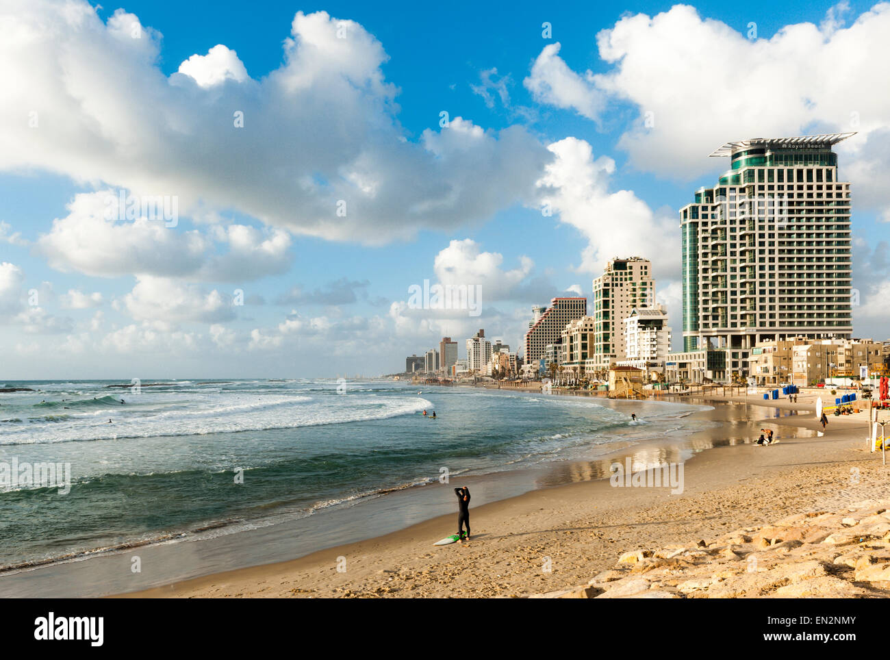 Tel Aviv skyline seen from the south - blue sky at golden hour Stock Photo  - Alamy