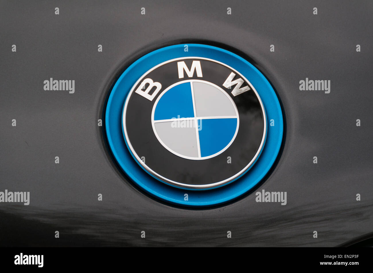 Blue BMW emblem on black background Stock Photo - Alamy