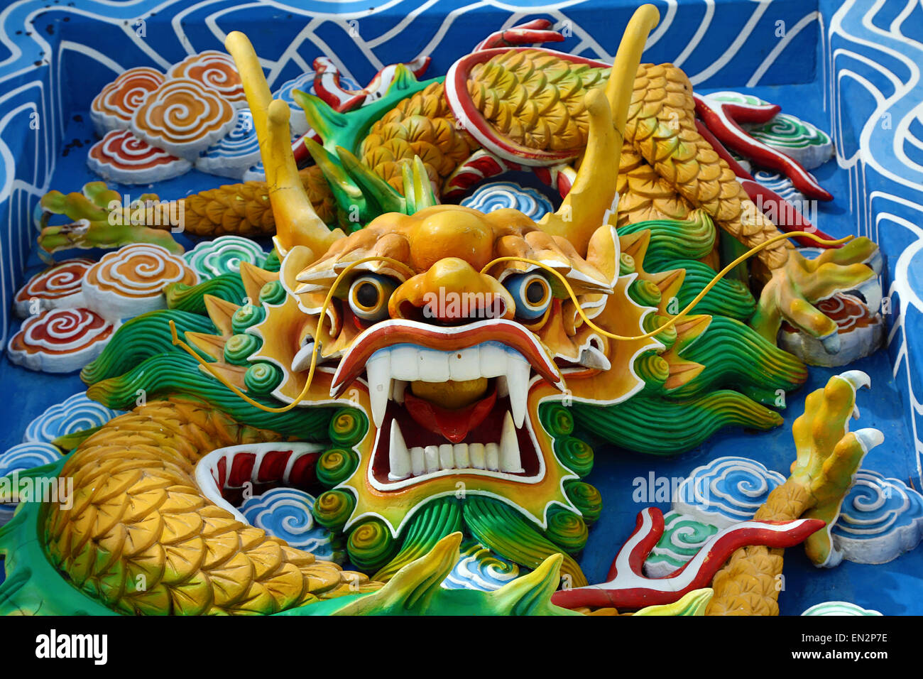 Dragon face decoration at the Thean Hou Chinese Temple, Kuala Lumpur, Malaysia Stock Photo