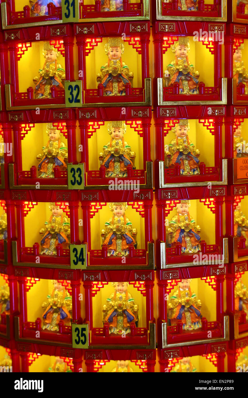 Boxes of religious figures at the Thean Hou Chinese Temple, Kuala Lumpur, Malaysia Stock Photo