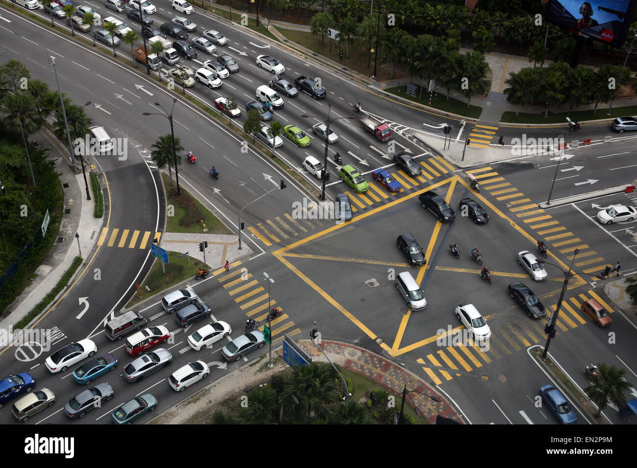 Rush hour traffic and cars at a busy road junction, Kuala Lumpur, Malaysia Stock Photo