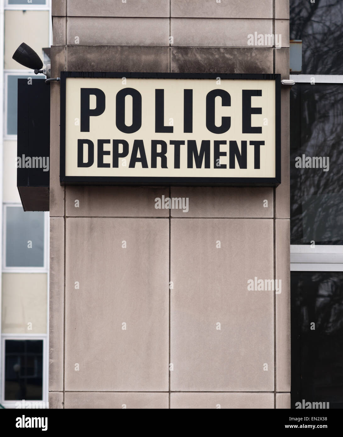 Vertical composition of Police Department sign outside Stock Photo