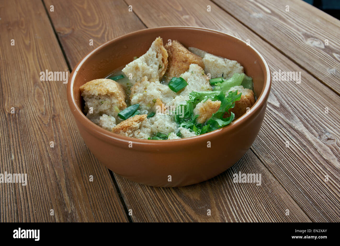 Brotsuppe - Franconian bread soup Stock Photo