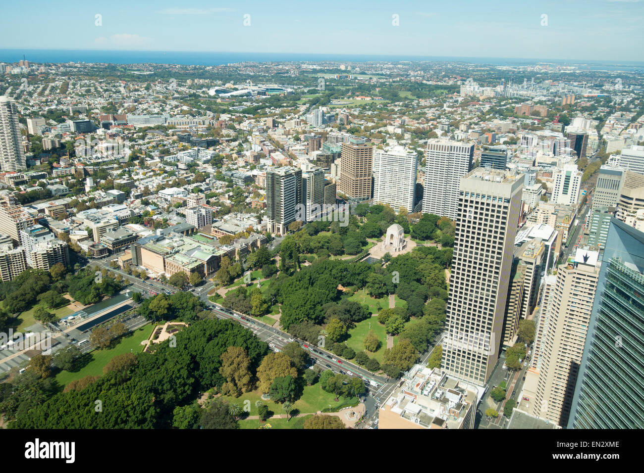 Aerial view of Sydney overlooking Hyde Park, Australia Stock Photo