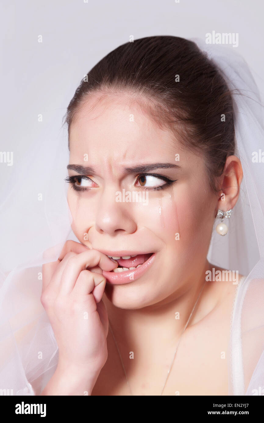 Portrait of a beautiful bride crying, closeup Stock Photo
