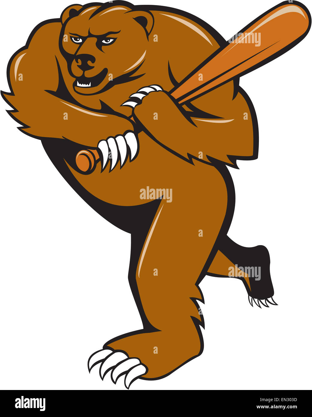 Illustration of a grizzly bear baseball player standing holding bat batting  viewed from front set inside circle on isolated background done in cartoon  style Stock Photo - Alamy