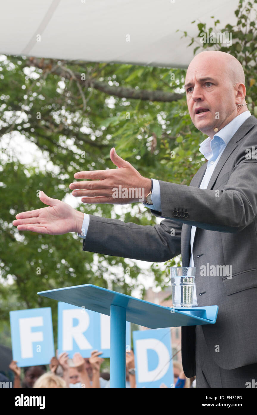 Gustavsberg, Sweden, August 17, 2013: Sweden's Prime Minister (2006-2014), Fredrik Reinfeldt held its summer speech. Stock Photo