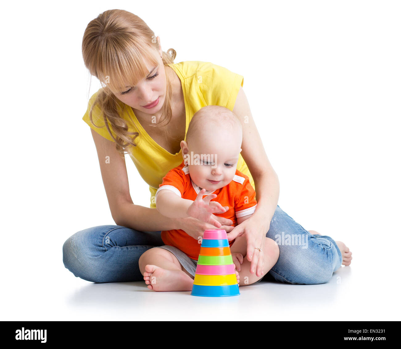 baby boy and his mother play together Stock Photo
