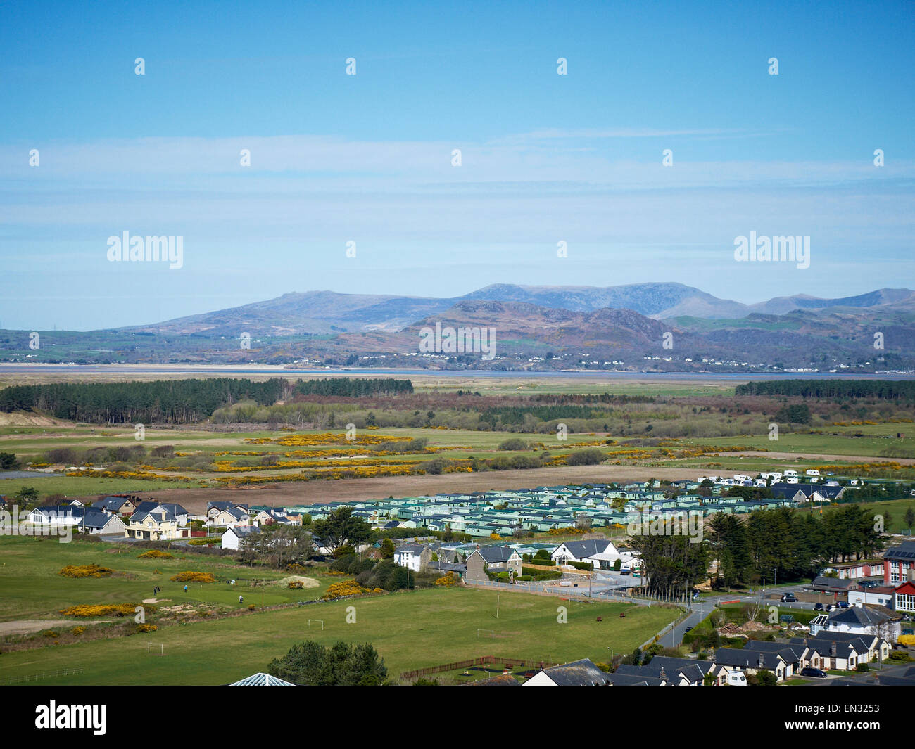 Min-Y-Don holiday home and touring park in Harlech, Snowdonia in distance,  Gwynedd Wales UK Stock Photo