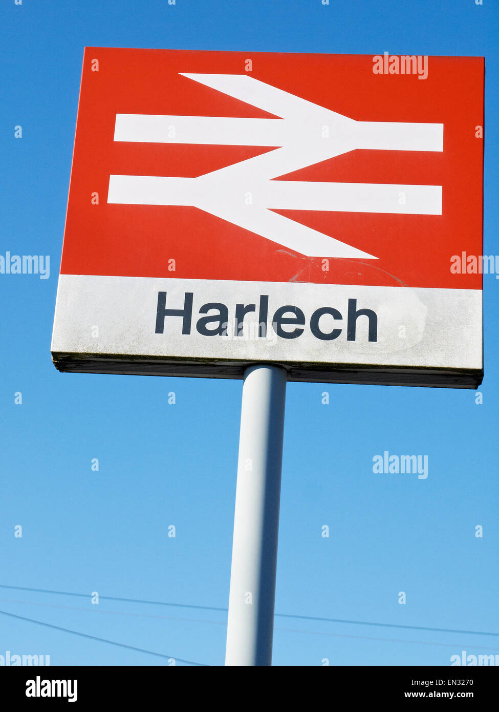 Harlech railway station sign Wales UK Stock Photo