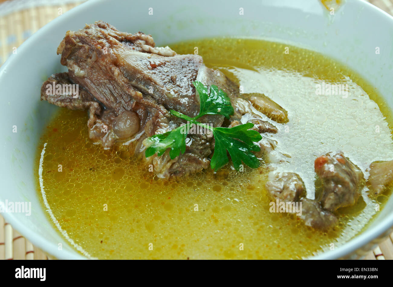 kelle-paca - liquid hot dish, soup, common in Azerbaijan, Iran and Turkey. Stock Photo