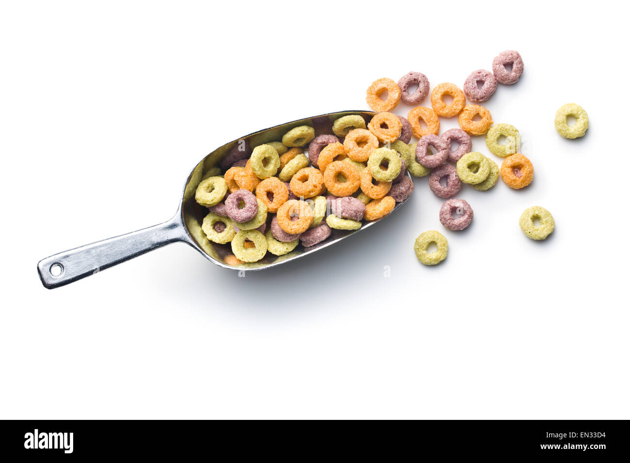 colorful cereal rings in metal scoop Stock Photo